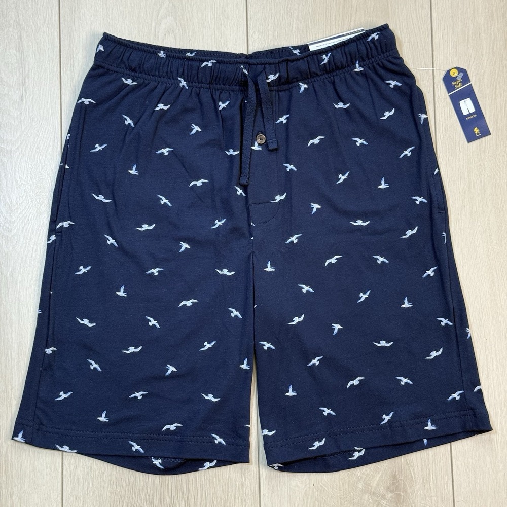 STAFFORD Seagull Print Sleep Shorts Small Navy‎ Blue Cotton Stretch Pajama NWT